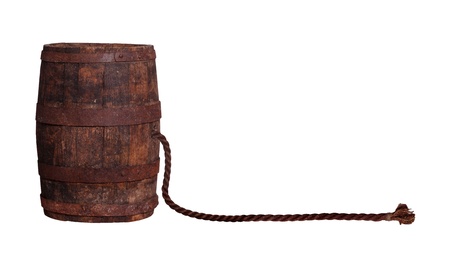 wooden barrel with ropeの写真素材