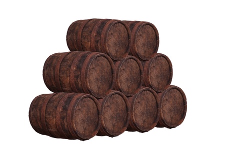 stack of wooden barrelの写真素材