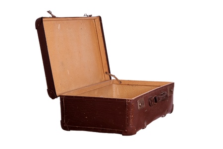 opened aged brown suitcaseの写真素材