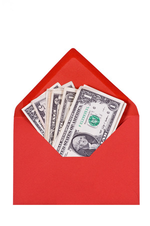 red envelope with dollar notesの写真素材