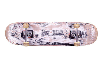 old wooden skateboard  isolated on white の写真素材