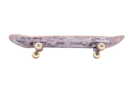 old wooden skateboard  isolated on white の写真素材