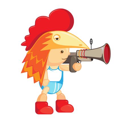 Baby in the chicken mask. Hen. Cartoon. Character.A boy with a gun. Web character. , Superheroes isolated boys. illustration for a fairy tale. Colorful and funのイラスト素材