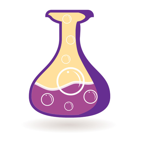 Bottle with energy. Magical object. Isolated icon. Fantastic element. Fabulous picture. Tube for medicines. Chemical reaction. Lab, drug, toxic. Elixir, alchemy, laboratoryのイラスト素材