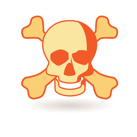 Skull. Funny sign. Icon death. Volumetric bone with shadow. Skull with a smile. For printing, fairytales, children's. Simple a line drawing with a shadow. Halloween or printing and web designのイラスト素材