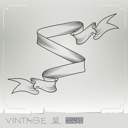 Vintage old retro flag ribbon banner. Hand drawn vector illustration. Space for text.  Banner. Vector engraving. Classic tape. Scrapbooking victorian style page. Element for print, design, web design.のイラスト素材