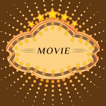 Vector illustration of retro illuminated. Movie marque. Blank sign. Hand drawing. Retro Billboardのイラスト素材