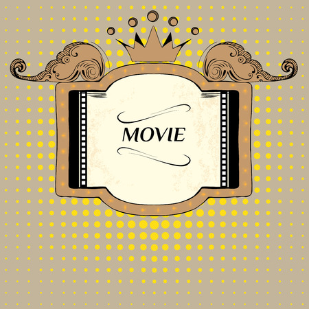 Vector stage with blank billboard. Movie marquee vector. Movies hand drawing. Retro cinema sign. Brightly glowing retro cinema neon sign.のイラスト素材