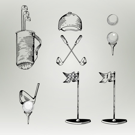Golf. Vintage golf. Vector Golfing Champion  Icons. Cartoon style. Elements for golf.のイラスト素材