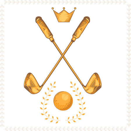 Golf club and ball isolated on white background vector illustration. Golf icon. Gold object. Garlandのイラスト素材