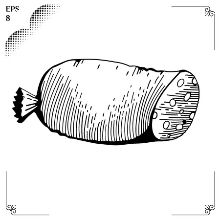 Sausage liver  cartoon illustration. Graphics  picture. Engraving style.のイラスト素材
