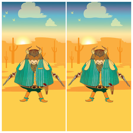 Cute cartoon bull. Find the ten differences between the two pictures. Puzzle for kids.のイラスト素材