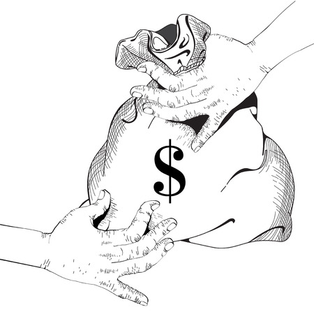 Financial business Illustration. Hand giving money to other hand. How to earn first million. Isolated Illustration. Isolated Illustration. のイラスト素材