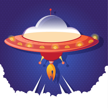 Funny cartoon Spacecraft. Cute cartoon boy in Flying Shuttles. Illustration starshipのイラスト素材