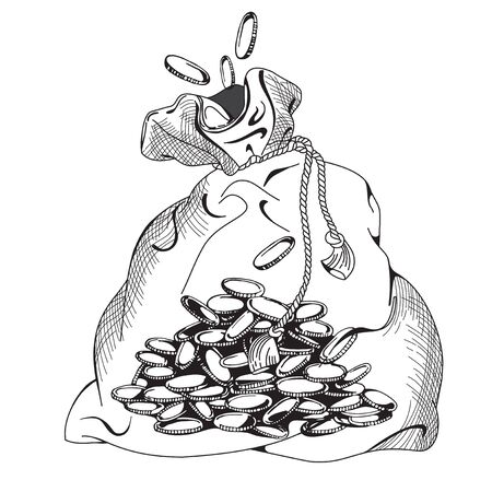 Way to money. How to make a million. How to earn. Bag and Golden Manet. Vector Illustration and Poster. Editable business design. Money vector.  のイラスト素材