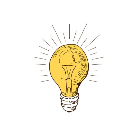 LightBulb icon. Doodle hand drawn sign. Colorful light bulb. Idea. Vector light bulb hand drawn. Light bulb on white background. のイラスト素材