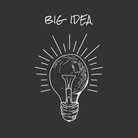 LightBulb icon. Doodle hand drawn sign. Vintage light bulb. Idea. Vector light bulb hand drawn. Light bulb on chalkboard.のイラスト素材