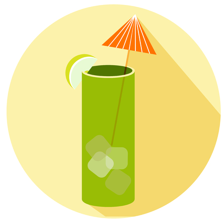 Alcohol drink and cocktail icon in flat design style. Cocktail icon with long shadow. Vintage Cocktail. Vector illustration of cocktail. MOJITOのイラスト素材