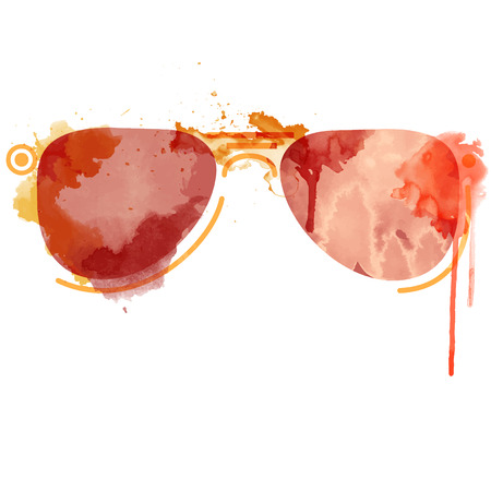 Watercolor sunglasses. Hipster style.  Vector element for your design. Hand drawn watercolor aviator sunglasses isolated. Vector versionのイラスト素材