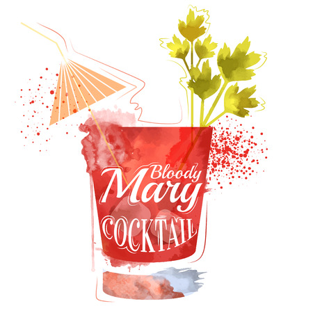 watercolor techniques vector cocktail pictures. Hand drawn illustration of cocktail. Vintage Cocktail Party Invitation Poster. Bloody Mary Cocktailのイラスト素材