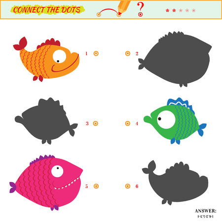 Visual puzzle or picture riddle. Shadow Matching Game. Connect the dots picture. Puzzle for kids. Answer included.のイラスト素材
