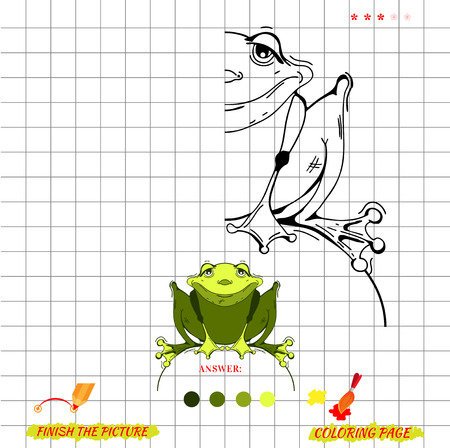 Game finish the picture and coloring. Visual game for kids. Fold missing puzzle. Symmetry image game. game for preschool child. Education game. Cartoon frogのイラスト素材