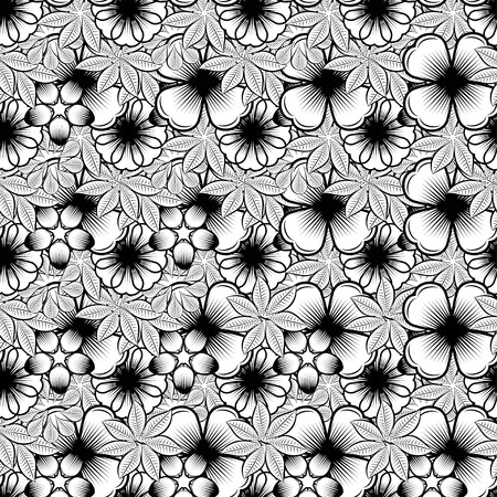 Seamless wallpaper pattern with flowers. Hand drawn flower pattern. Vector pattern with flowers and plants. Vector floral background. Background floral vectorのイラスト素材