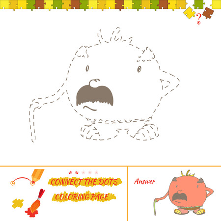 Connect the dots picture puzzle and coloring page. Puzzle for kids. Answer included. Cartoon tomatoのイラスト素材