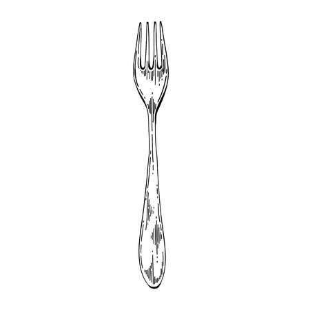 Vintage fork. Vector sketch illustration cutlery fork. Poster fork restaurant in retro vintage style in black and white graphics. Silverware