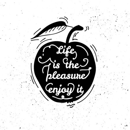 Black and white motivational posters. Vintage style cafe menu with calligraphy. Fruit silhouette. Inspirational vector typography. Hand drawn typography posterのイラスト素材