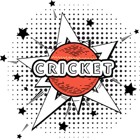 cricket ball isolated. cricket red ball in explosion for Cricket on stylish colorful background. Doodle style cricket ball illustration with retro pop backgroundのイラスト素材