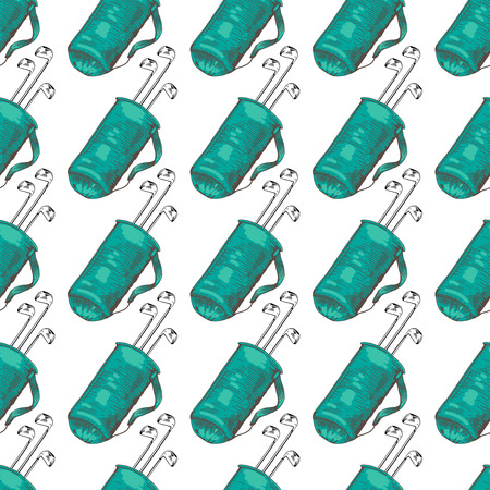 Vector seamless pattern. Pattern with golf elements background. Golf - seamless background. Background for use in design, web, packing, textile. golf, clubs, ball, bagのイラスト素材