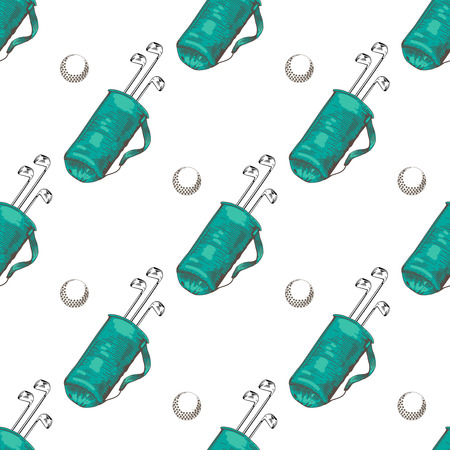 Vector seamless pattern. Pattern with golf elements background. Golf - seamless background. Background for use in design, web, packing, textile. golf, clubs, ball, bagのイラスト素材