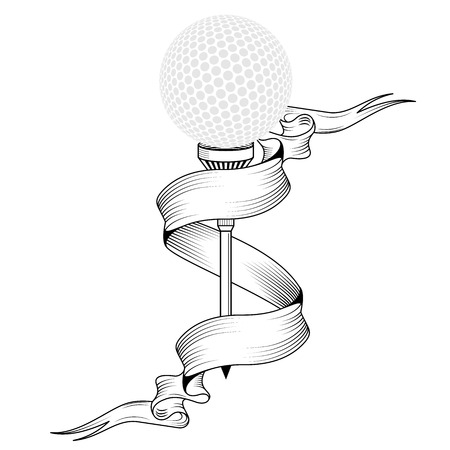 Golf ball on tee realistic vector illustration. Vector golf ball isolated on white background. Golf tee of Engraving style with ball. golf ball on tee with place for textのイラスト素材