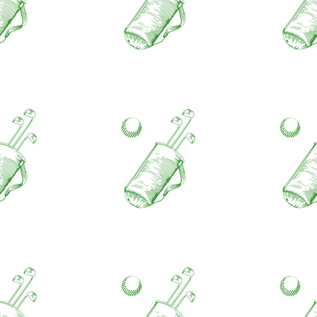 Vector seamless pattern. Pattern with golf elements background. Golf - seamless background. Background for use in design, web, packing, textile. golf, clubs, ball, bagのイラスト素材