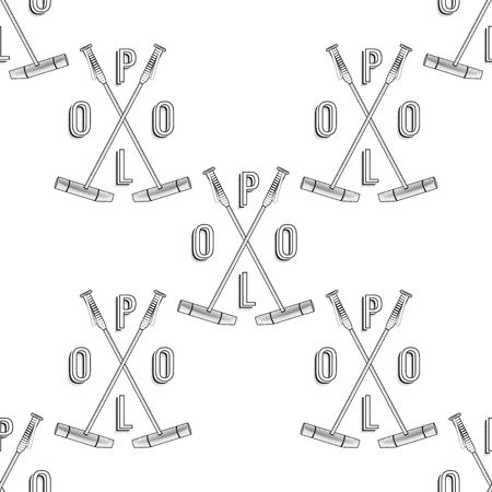Vector polo seamless pattern. Pattern with polo element on isolated background. Polo seamless backdrop. Polo stick logo pattern. Equestrian sport background with calligraphyのイラスト素材
