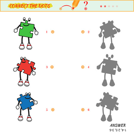 Visual game for kid. Matching applications game. Connect the dots picture. Puzzle, maze, jigsaw, quiz, rebus, game for preschool child. Cartoon baby characterのイラスト素材