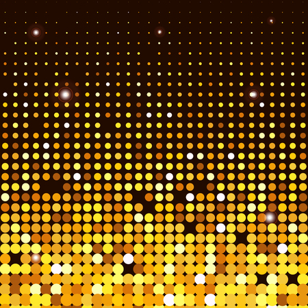 Gold disco lights vector abstract background. Gold shimmer background with shiny golden and black paillettes. Mosaic background. Sparkling gold sequins on a black backgroundのイラスト素材