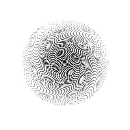 Abstract halftone circle design. Isolated round icon, abstract globe symbol, business concept. Abstract black dotted sphere. Science and tourism, technology or environmental backgroundのイラスト素材