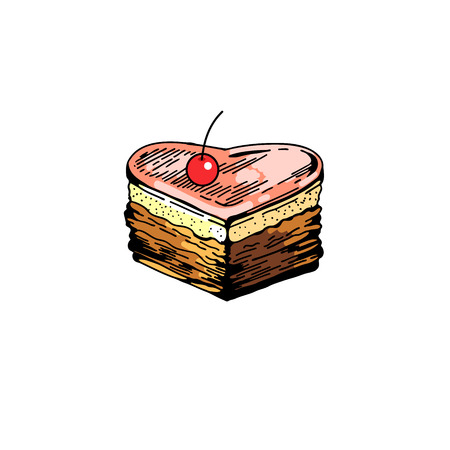 Bakery sweet background. Hand drawing slice pie. Vector pastry, bakery products. Elements for cake websites. Cake, pie, pastries. Vintage concept for bakery or cafeのイラスト素材