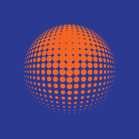 Halftone vector logo template. Colorful round icon, abstract globe symbol, business concept. Abstract color dotted sphere. Science and tourism, technology or financial backgroundのイラスト素材