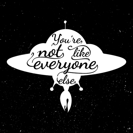 Black and white motivational posters. Space ship in vintage style with calligraphy. silhouette of starship. Inspirational typography. Hand drawn typography poster with motivational sloganのイラスト素材