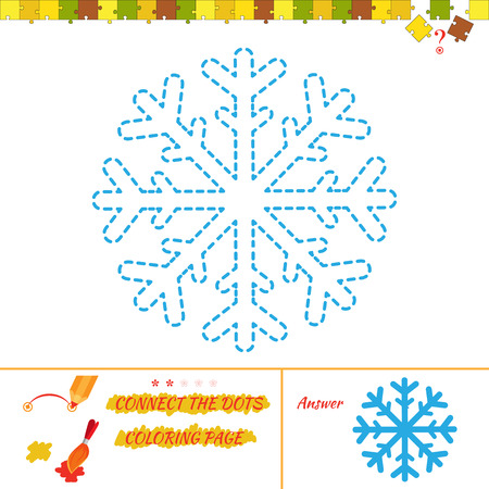 Puzzle connect the dots picture and coloring page. Visual game for kids. Puzzle for kid. Education game for preschool child. Numbers game to dot puzzle with snowflakeのイラスト素材