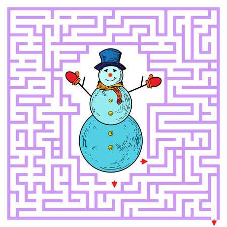 Funny maze game for kids. Visualor game for Preschool Children. Maze puzzle with snowman. Vector Labyrinth for preschool children. Rebus or quiz for schoolのイラスト素材
