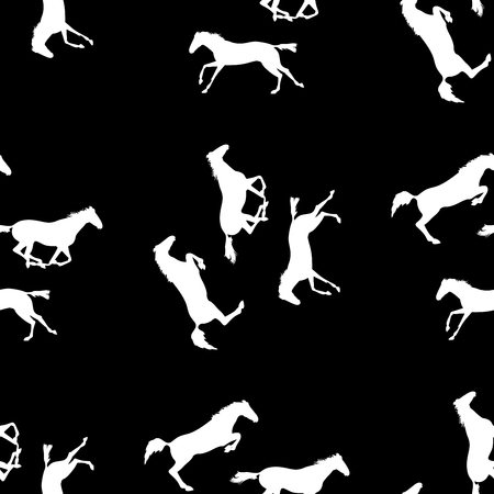 Vector seamless pattern with horses. White horse seamless pattern on blackboard. Running and jumping herd of horses. background with Equine sports themeのイラスト素材
