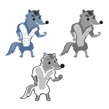 illustration of cute animal. set of cartoon wolfs. Cute cartoon wolfのイラスト素材
