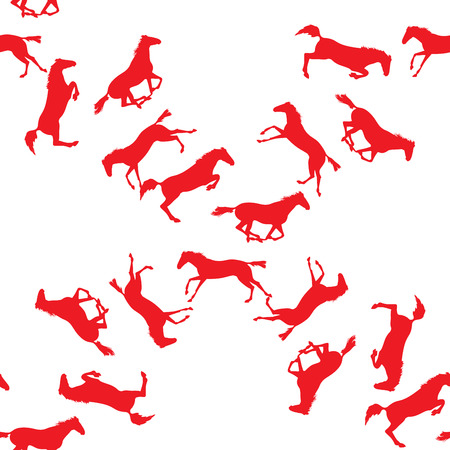 Background with many horses. Seamless pattern with silhouette of horse. seamless pattern with horses. Red horse seamless pattern on isolated backgroundのイラスト素材