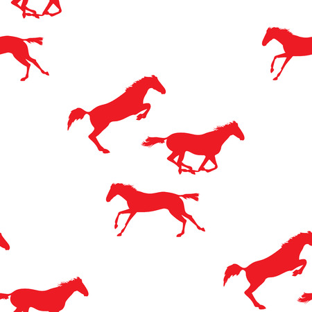 Racing, Running, jumping horses. Red horse seamless pattern on isolated background. Seamless pattern with silhouette of horse. seamless pattern with horsesのイラスト素材
