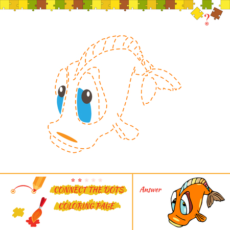 Funny Illustration of Jigsaw Puzzle Educational Activity for Preschool Children. Cartoon Illustration of Drawing Educational Task for Preschool Children with fishのイラスト素材