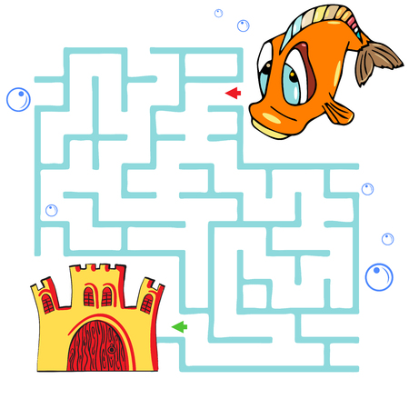 Quiz game for kids. Puzzle with cartoon fish characterのイラスト素材